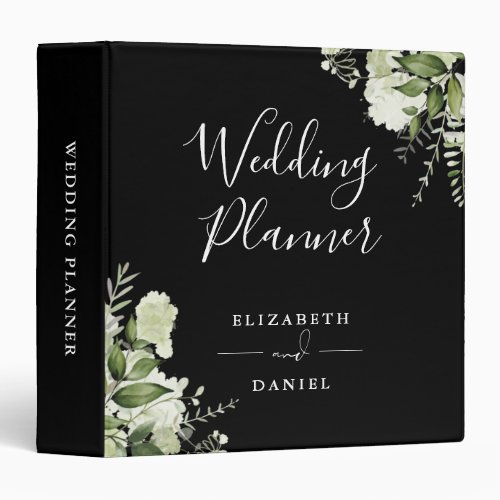 Floral Greenery Black And White Wedding Planner 3 Ring Binder