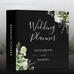 Floral Greenery Black And White Wedding Planner 3 Ring Binder