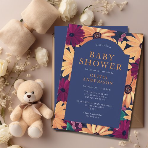 Floral Greenery Blue Baby Shower  Invitation