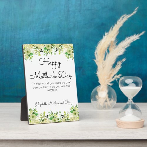 Floral Greenery Border Happy Mothers Day  Plaque