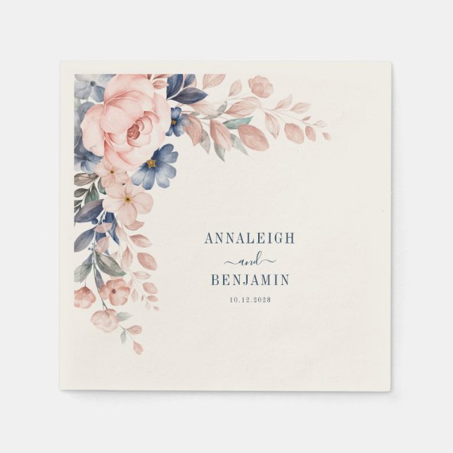 Floral Greenery Botanical Wedding Paper Napkins (Front)