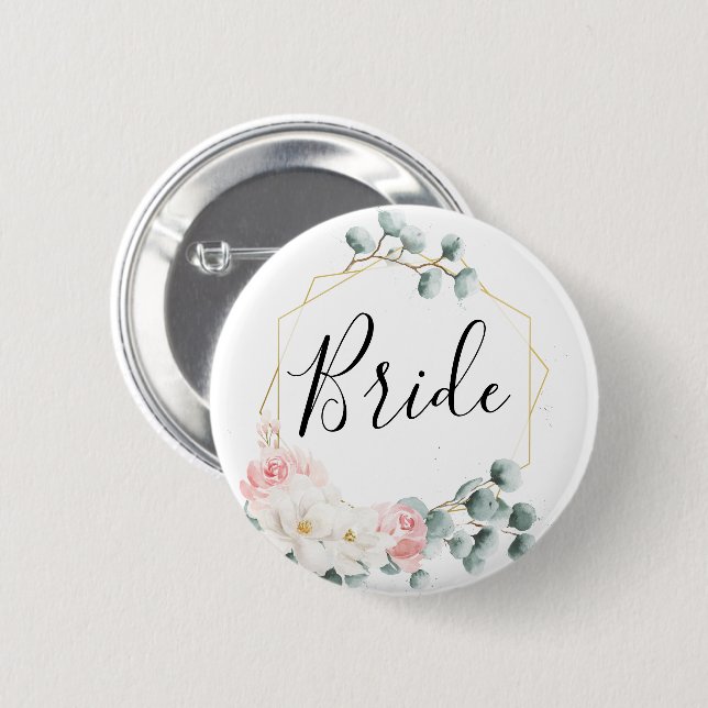 Floral Greenery Bridal Party Button - Bride (Front & Back)