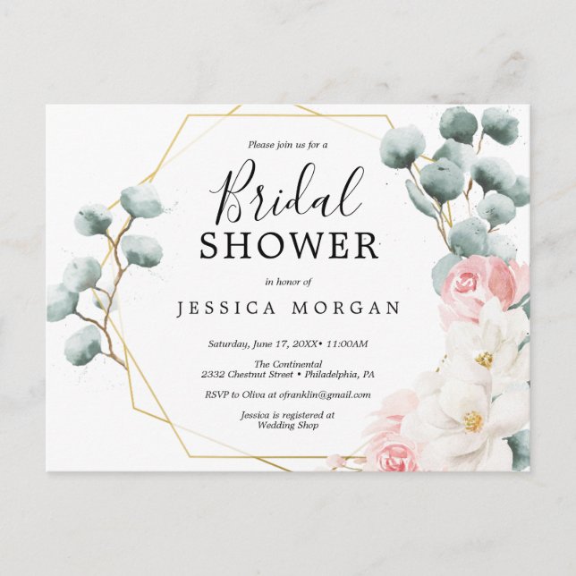 Floral Greenery Bridal Shower Invitation Postcard (Front)