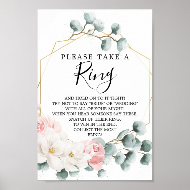 Floral Greenery Bridal Shower Ring Game Poster (Front)