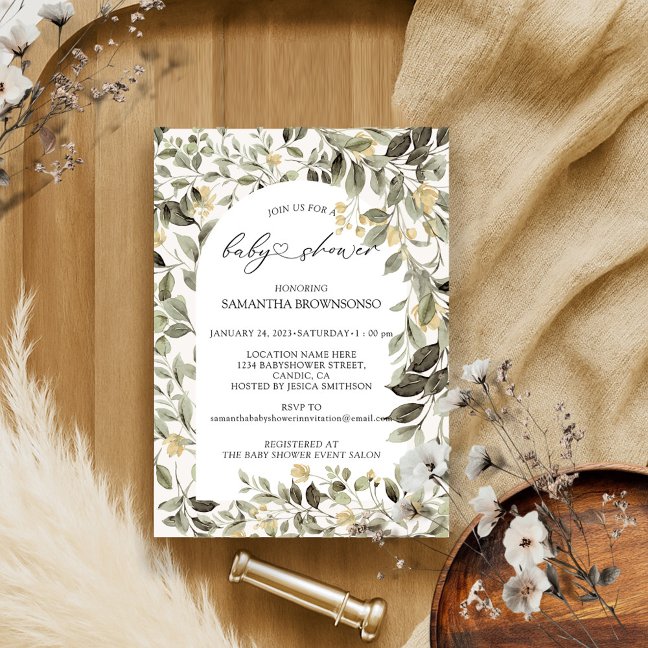 Floral Greenery Budget Baby Shower Invitation