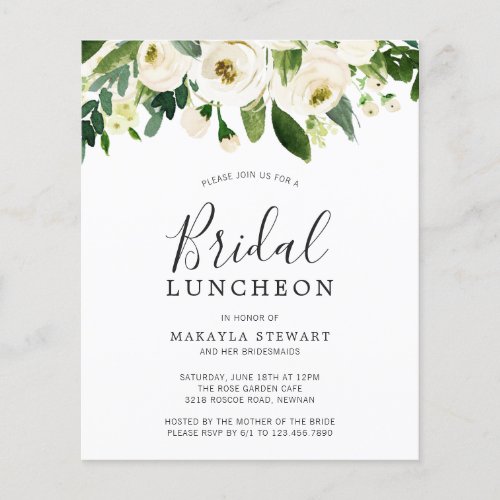 Floral Greenery Budget Bridal Luncheon Invitation