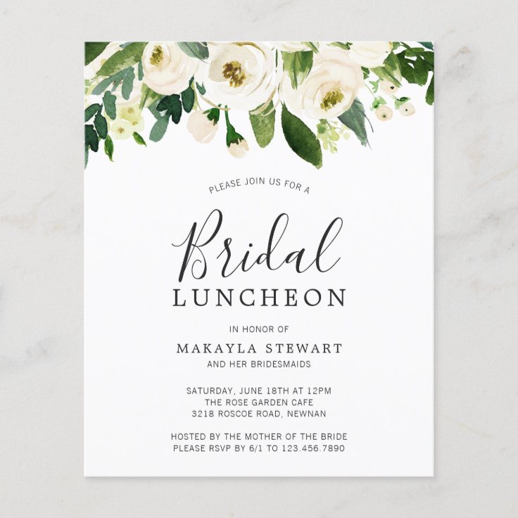 Floral Greenery Budget Bridal Luncheon Invitation | Zazzle