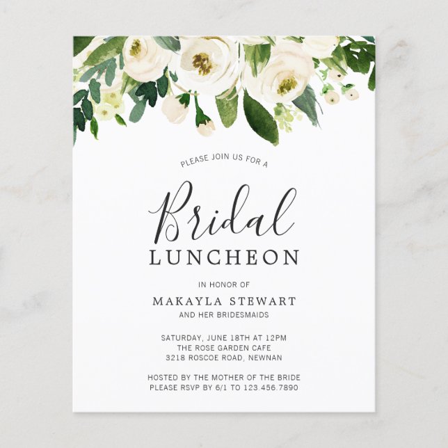 Floral Greenery Budget Bridal Luncheon Invitation Flyer (Front)