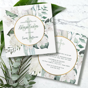 Floral Greenery Circle Baptism Invitation