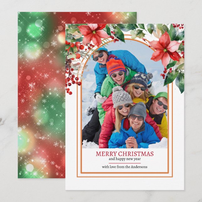 Floral Greenery Create your Own Custom Photo  Holiday Card (Front/Back)