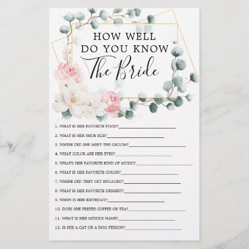 Floral Greenery Double Sided Bridal Shower Games