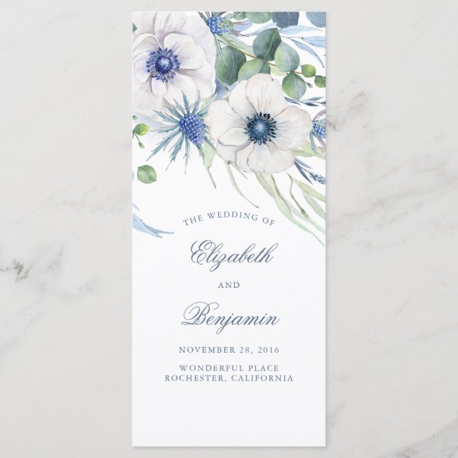 Floral Greenery Dusty Blue Garden Wedding Programs (Front)