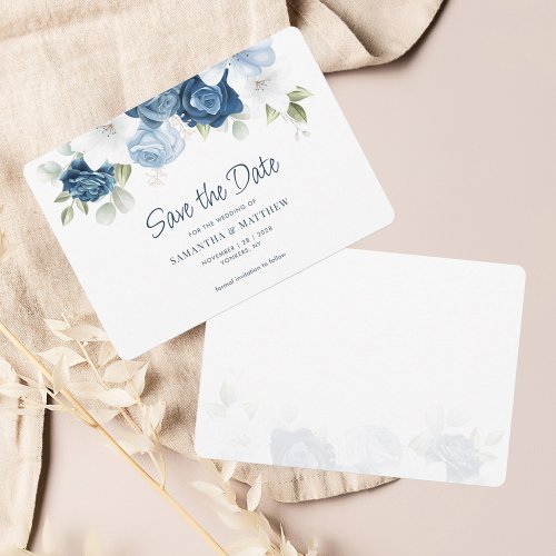 Floral Greenery Dusty Blue Watercolor Save The Date