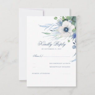 Floral Greenery Dusty Blue Wedding RSVP