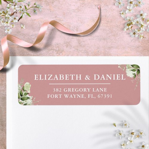 Floral Greenery Dusty Rose Wedding Return Address Label