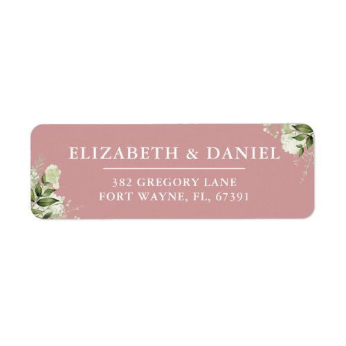 Floral Greenery Dusty Rose Wedding Return Address Label
