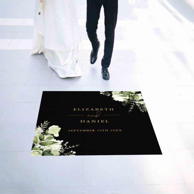 Floral Greenery Elegant Black And Gold Wedding Floor Decals (Wedding)