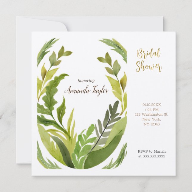 Floral Greenery Elegant Bridal Shower Invitation (Front)