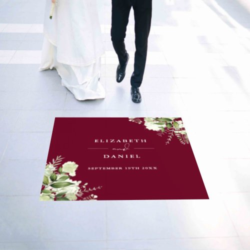 Floral Greenery Elegant Burgundy Wedding Floor Decals
