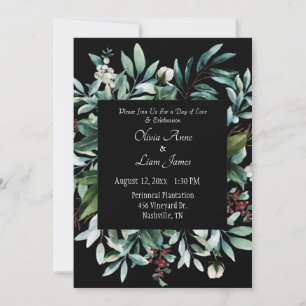 Floral Greenery Elegant Chic Script Name Wedding Invitation