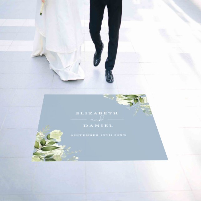 Floral Greenery Elegant Dusty Blue Wedding Floor Decals (Wedding)