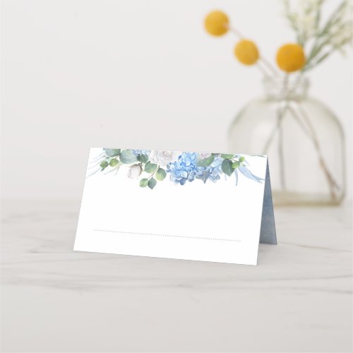 Floral Greenery Elegant Dusty Blue Wedding Place Card