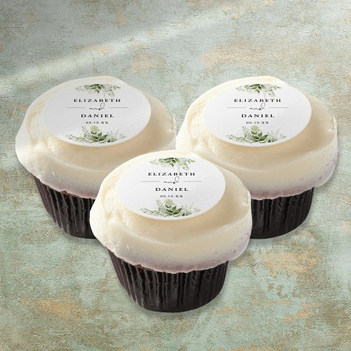 Floral Greenery Elegant Modern Wedding Favor Edible Frosting Rounds