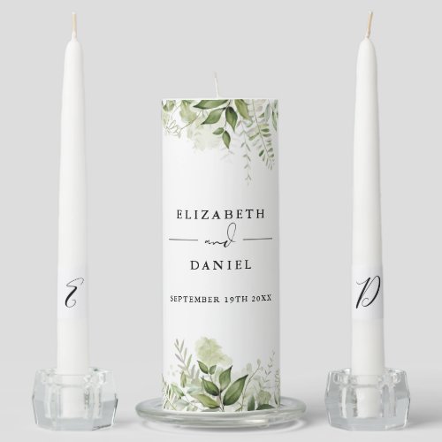 Floral Greenery Elegant Modern Wedding Unity Candle Set