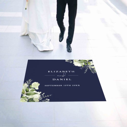 Floral Greenery Elegant Navy Blue Wedding Floor Decals