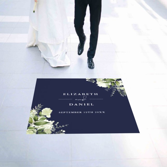 Floral Greenery Elegant Navy Blue Wedding Floor Decals (Wedding)