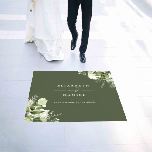 Floral Greenery Elegant Olive Green Wedding Floor Decals