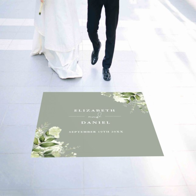 Floral Greenery Elegant Sage Green Wedding Floor Decals (Wedding)