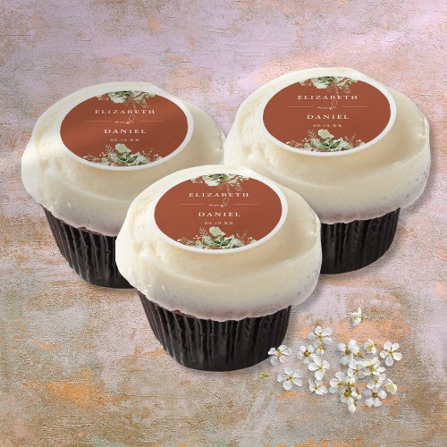 Floral Greenery Elegant Terracotta Wedding Favor Edible Frosting Rounds