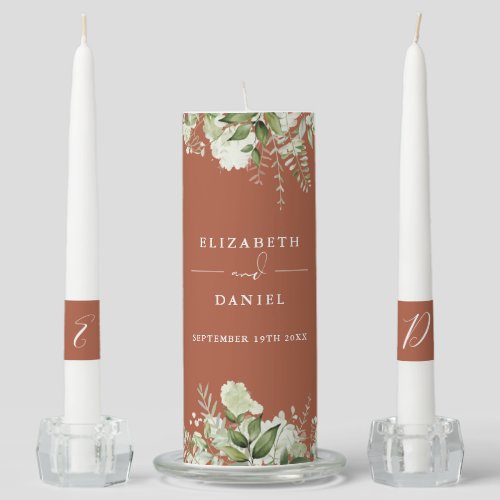 Floral Greenery Elegant Terracotta Wedding Unity Candle Set