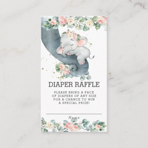 Floral Greenery Elephant Baby Shower Diaper Raffle Enclosure Card