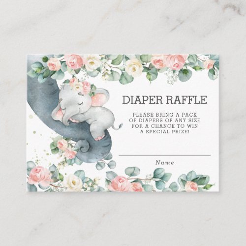 Floral Greenery Elephant Baby Shower Diaper Raffle Enclosure Card