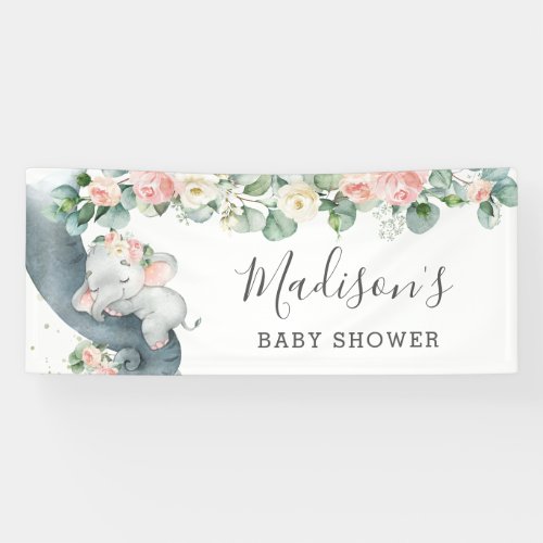 Floral Greenery Elephant Baby Shower Girl Welcome Banner