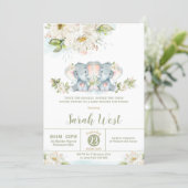 Floral Greenery Elephant Twin Girls Baby Shower  Invitation (Standing Front)