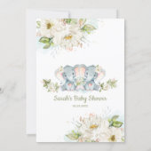 Floral Greenery Elephant Twin Girls Baby Shower  Invitation (Back)