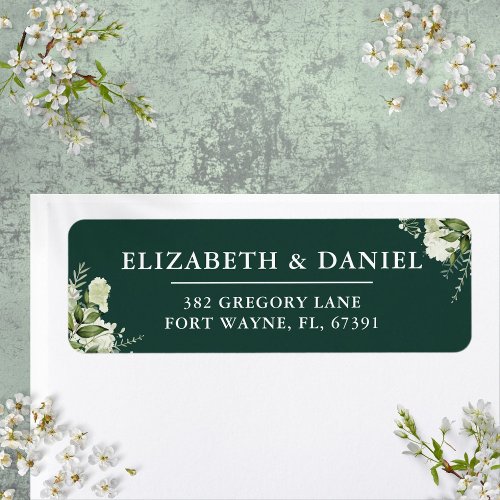 Floral Greenery Emerald Wedding Return Address Label