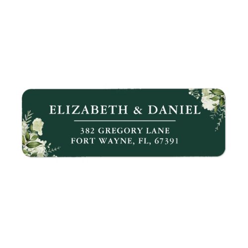 Floral Greenery Emerald Wedding Return Address Label