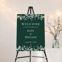 Floral Greenery Emerald Wedding Welcome Sign