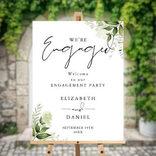 Floral Greenery Engagement Party Welcome Sign