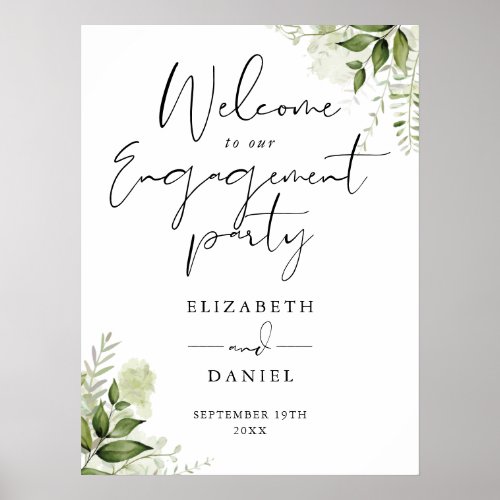 Floral Greenery Engagement Party Welcome Sign