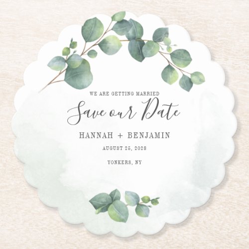 Floral Greenery Eucalyptus Creative Save The Date Paper Coaster