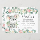 Floral Greenery Eucalyptus Cute Koala Birthday Invitation (Front/Back)