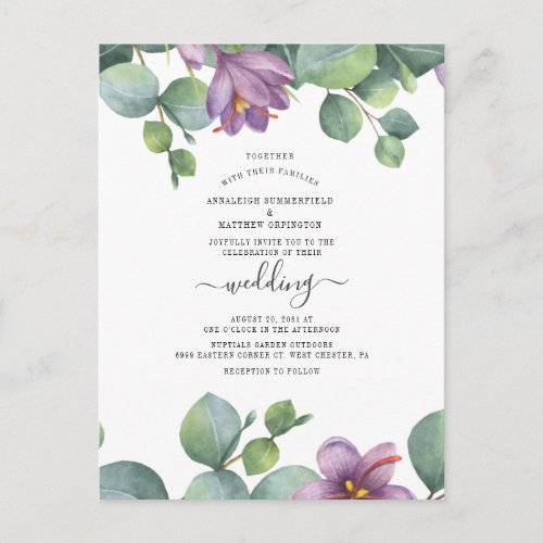 Floral Greenery Eucalyptus Watercolor Wedding Invitation Postcard