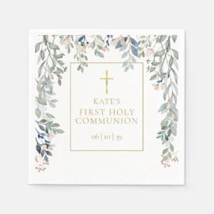 Floral Greenery First Holy Communion Napkins