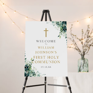 Floral Greenery First Holy Communion Welcome Sign