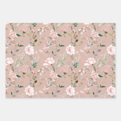 Floral Greenery Foliage Hummingbird Wrapping Paper